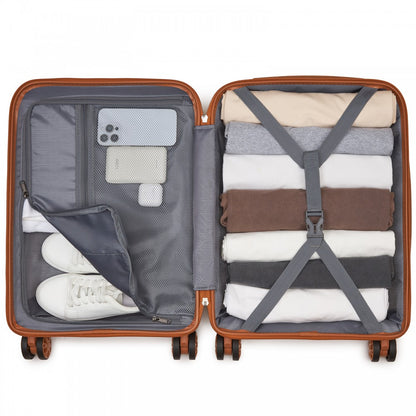 Kono KSK2492 Cabin Luggage in Cream and Tan (55x38x20 cm) - PP Hardshell Lightweight and Durable - Features TSA Lock & 360° Spinner Silent Wheels