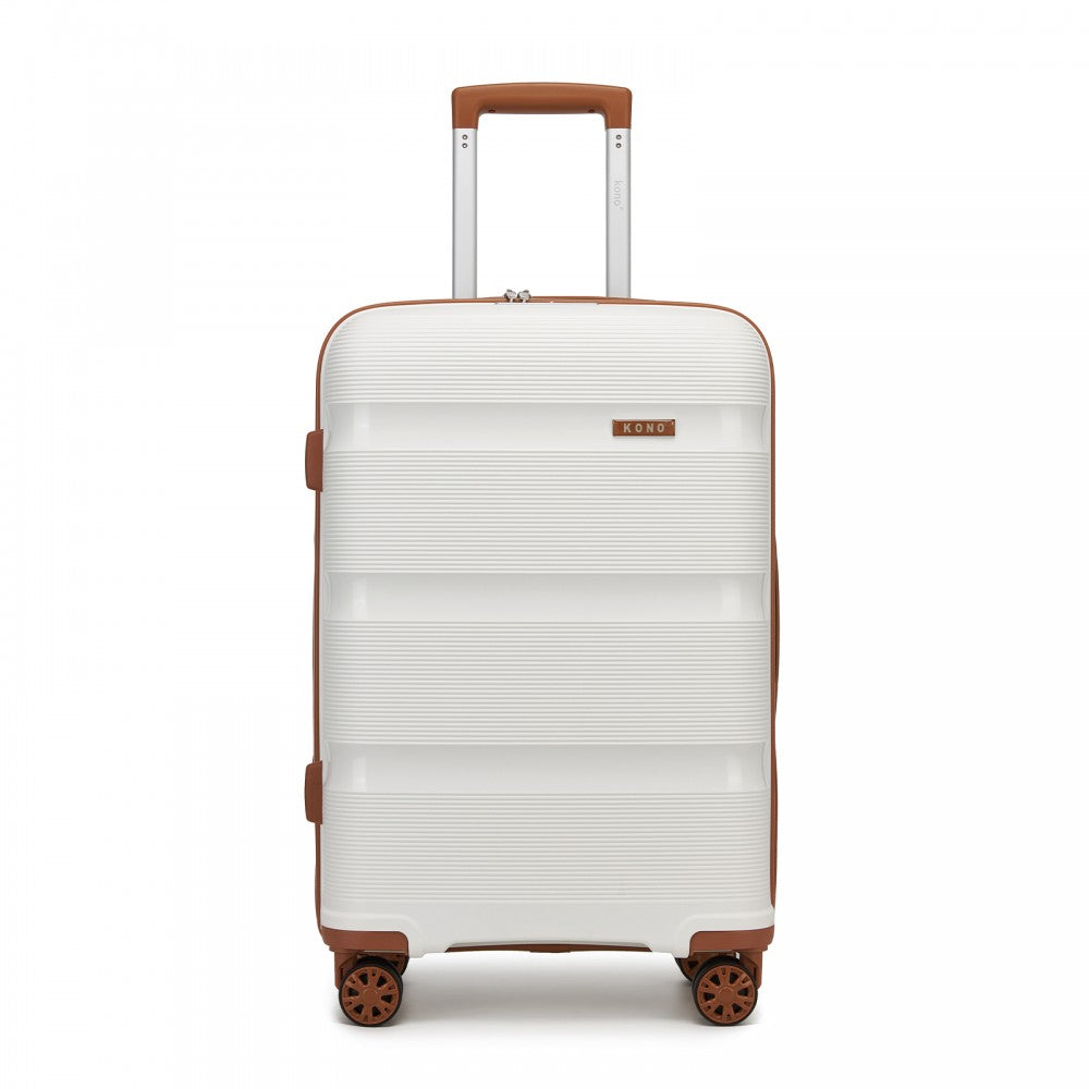 Kono KSK2492 Mid-Size Checked Luggage in Cream and Tan (65x42.5x25cm) - PP Hardshell Lightweight and Durable - Features TSA Lock & 360° Spinner Silent Wheels