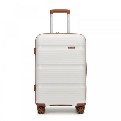 Kono KSK2492 Mid-Size Checked Luggage in Cream and Tan (65x42.5x25cm) - PP Hardshell Lightweight and Durable - Features TSA Lock & 360° Spinner Silent Wheels