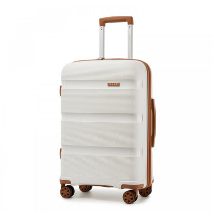 Kono KSK2492 Mid-Size Checked Luggage in Cream and Tan (65x42.5x25cm) - PP Hardshell Lightweight and Durable - Features TSA Lock & 360° Spinner Silent Wheels