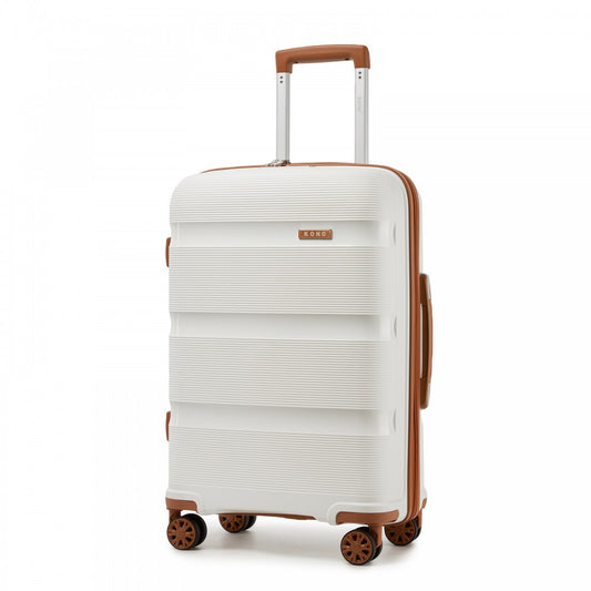 Kono KSK2492 Mid-Size Checked Luggage in Cream and Tan (65x42.5x25cm) - PP Hardshell Lightweight and Durable - Features TSA Lock & 360° Spinner Silent Wheels