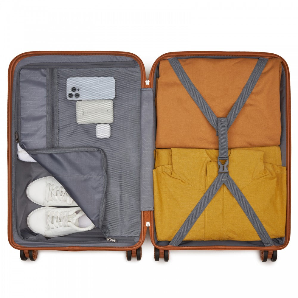 Kono KSK2492 Mid-Size Checked Luggage in Cream and Tan (65x42.5x25cm) - PP Hardshell Lightweight and Durable - Features TSA Lock & 360° Spinner Silent Wheels