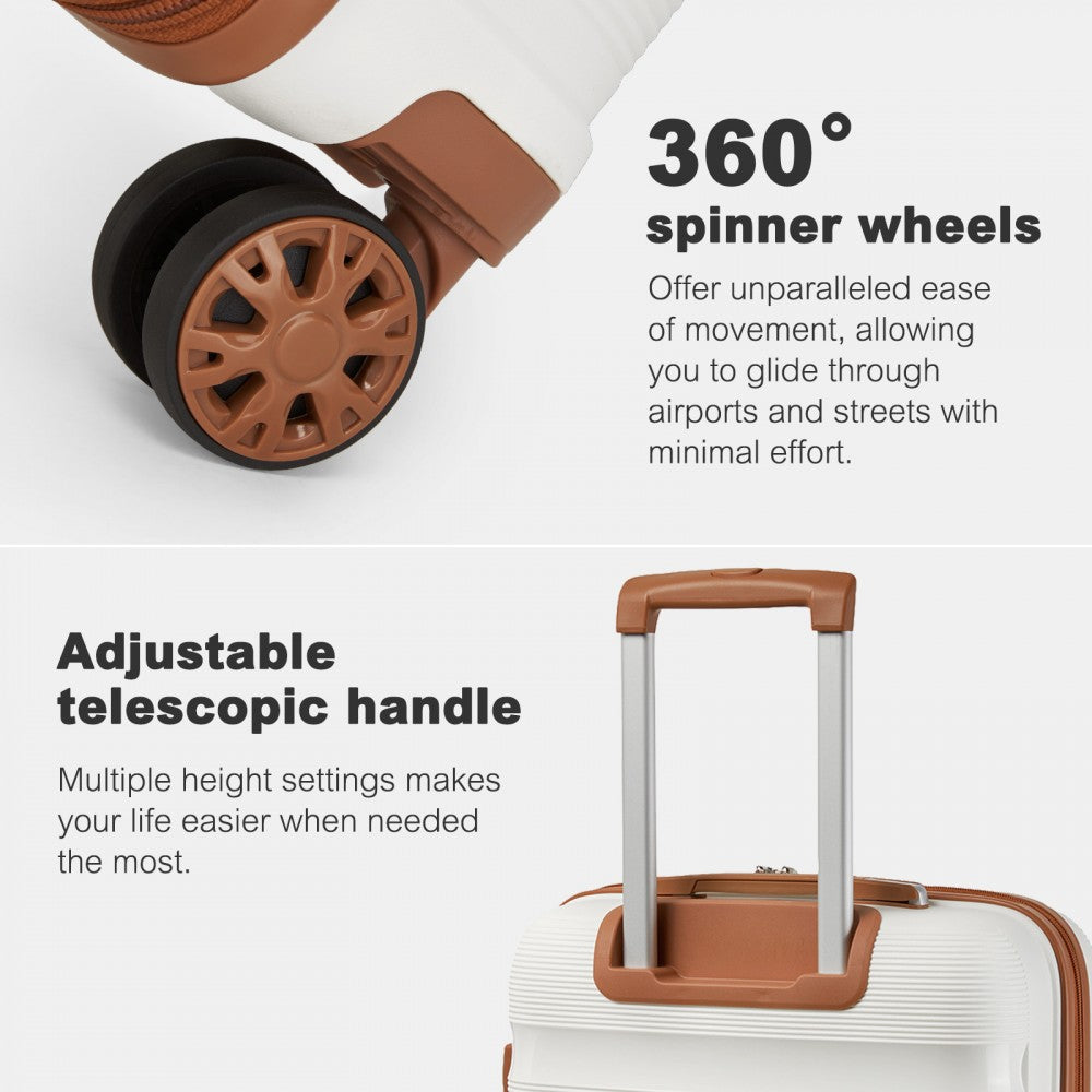 Kono KSK2492 Mid-Size Checked Luggage in Cream and Tan (65x42.5x25cm) - PP Hardshell Lightweight and Durable - Features TSA Lock & 360° Spinner Silent Wheels