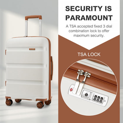 Kono KSK2492 Large Checked Luggage in Cream and Tan (75x47.5x29cm) - PP Hardshell Lightweight and Durable - Features TSA Lock & 360° Spinner Silent Wheels