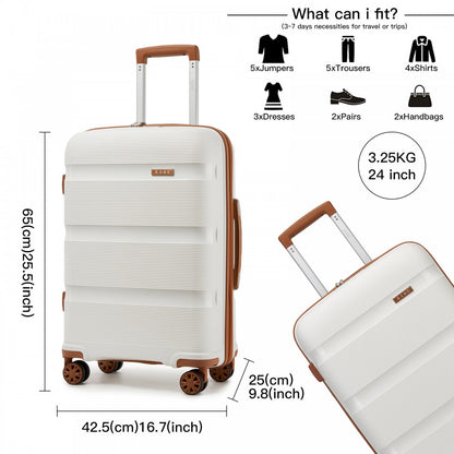 Kono KSK2492 Mid-Size Checked Luggage in Cream and Tan (65x42.5x25cm) - PP Hardshell Lightweight and Durable - Features TSA Lock & 360° Spinner Silent Wheels