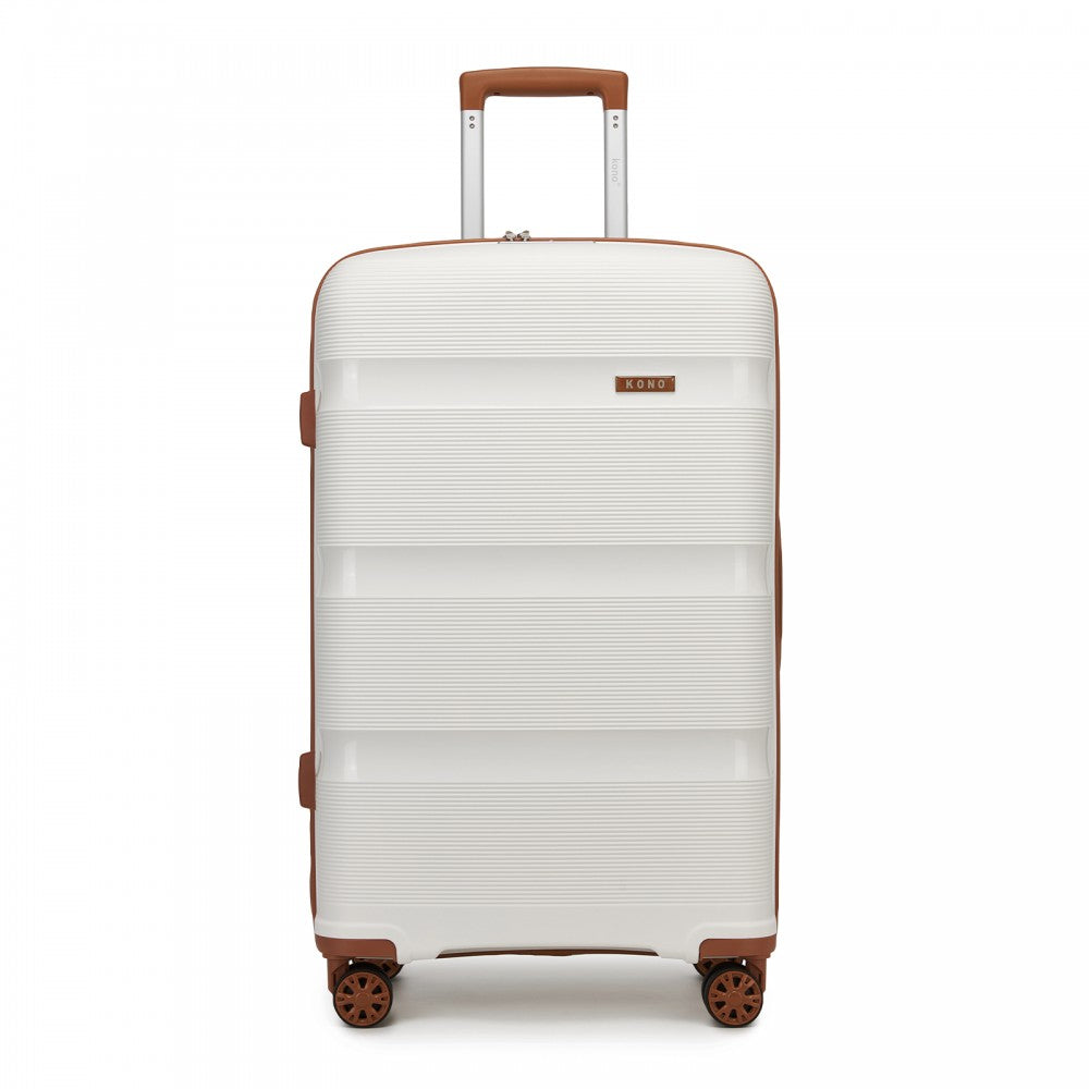 Kono KSK2492 Large Checked Luggage in Cream and Tan (75x47.5x29cm) - PP Hardshell Lightweight and Durable - Features TSA Lock & 360° Spinner Silent Wheels