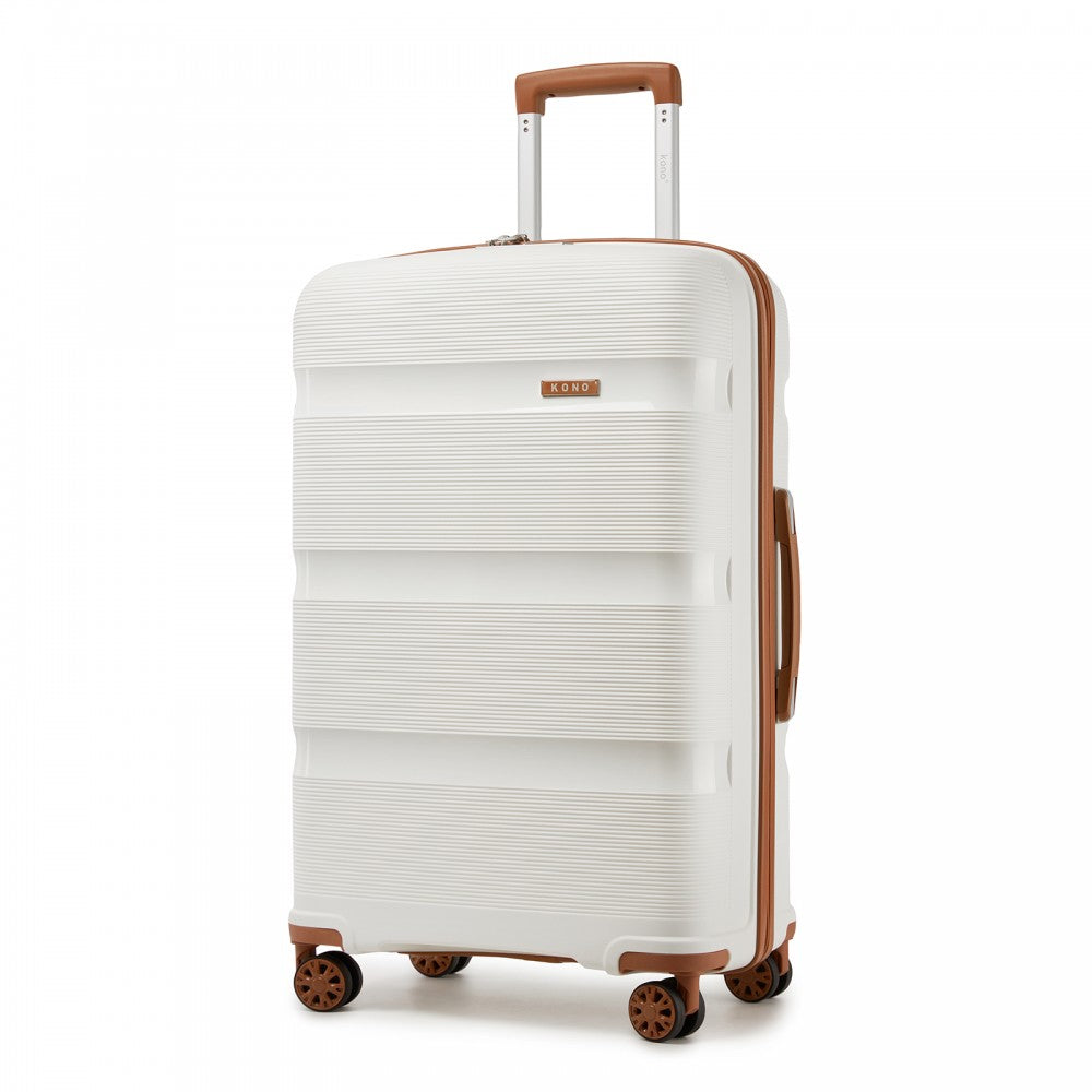 Kono KSK2492 Large Checked Luggage in Cream and Tan (75x47.5x29cm) - PP Hardshell Lightweight and Durable - Features TSA Lock & 360° Spinner Silent Wheels
