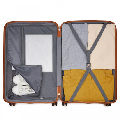 Kono KSK2492 Large Checked Luggage in Cream and Tan (75x47.5x29cm) - PP Hardshell Lightweight and Durable - Features TSA Lock & 360° Spinner Silent Wheels