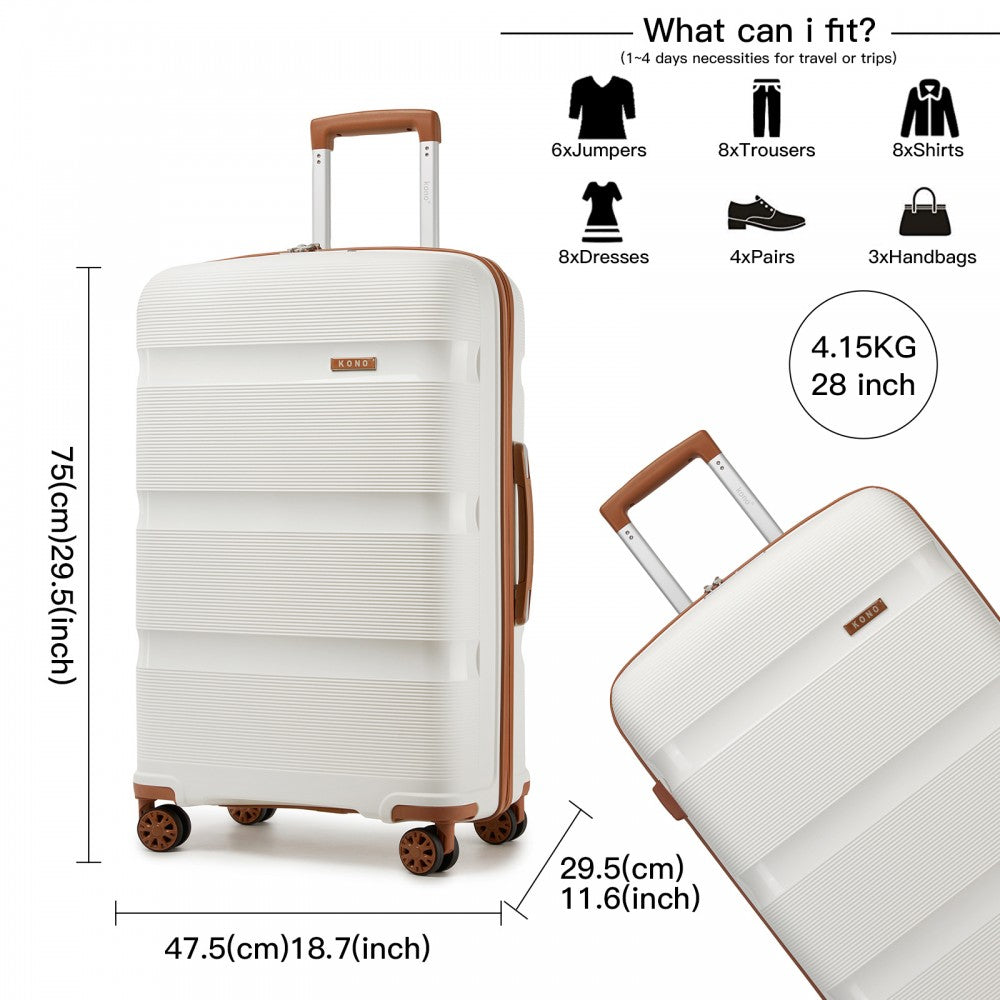 Kono KSK2492 Large Checked Luggage in Cream and Tan (75x47.5x29cm) - PP Hardshell Lightweight and Durable - Features TSA Lock & 360° Spinner Silent Wheels