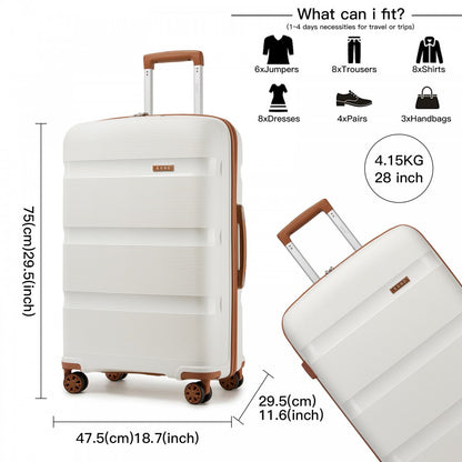 Kono KSK2492 Large Checked Luggage in Cream and Tan (75x47.5x29cm) - PP Hardshell Lightweight and Durable - Features TSA Lock & 360° Spinner Silent Wheels
