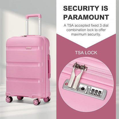 Kono KSK2492 Cabin Luggage in Pink (55x38x20 cm) - PP Hardshell Lightweight and Durable - Features TSA Lock & 360° Spinner Silent Wheels