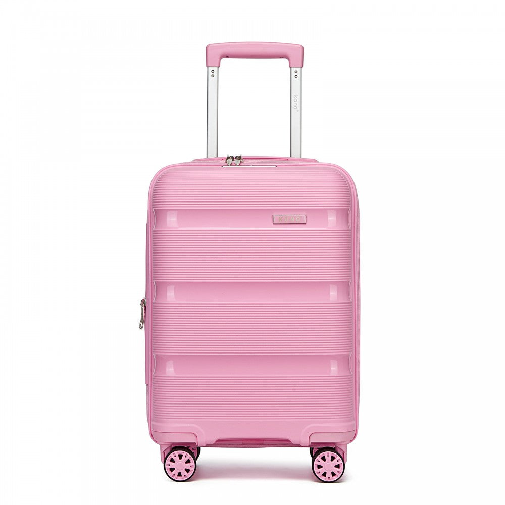 Kono KSK2492 Cabin Luggage in Pink (55x38x20 cm) - PP Hardshell Lightweight and Durable - Features TSA Lock & 360° Spinner Silent Wheels