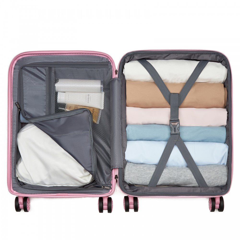 Kono KSK2492 Cabin Luggage in Pink (55x38x20 cm) - PP Hardshell Lightweight and Durable - Features TSA Lock & 360° Spinner Silent Wheels