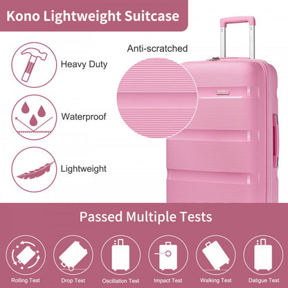 Kono KSK2492 Cabin Luggage in Pink (55x38x20 cm) - PP Hardshell Lightweight and Durable - Features TSA Lock & 360° Spinner Silent Wheels