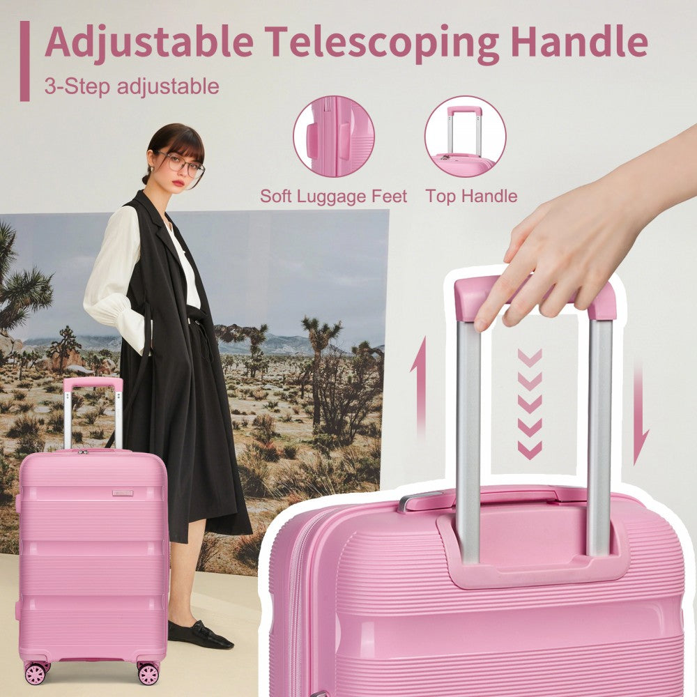 Kono KSK2492 Cabin Luggage in Pink (55x38x20 cm) - PP Hardshell Lightweight and Durable - Features TSA Lock & 360° Spinner Silent Wheels