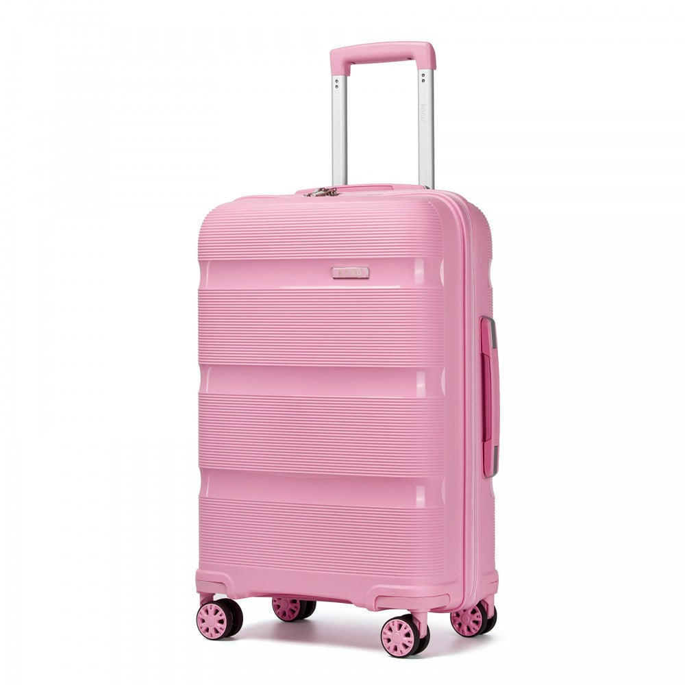 Kono KSK2492 Mid-Size Checked Luggage in Pink (65x42.5x25cm) - PP Hardshell Lightweight and Durable - Features TSA Lock & 360° Spinner Silent Wheels