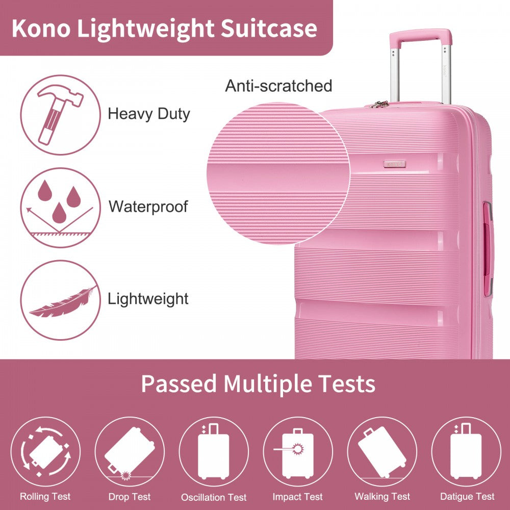 Kono KSK2492 Large Checked Luggage in Pink (75x47.5x29cm) - PP Hardshell Lightweight and Durable - Features TSA Lock & 360° Spinner Silent Wheels