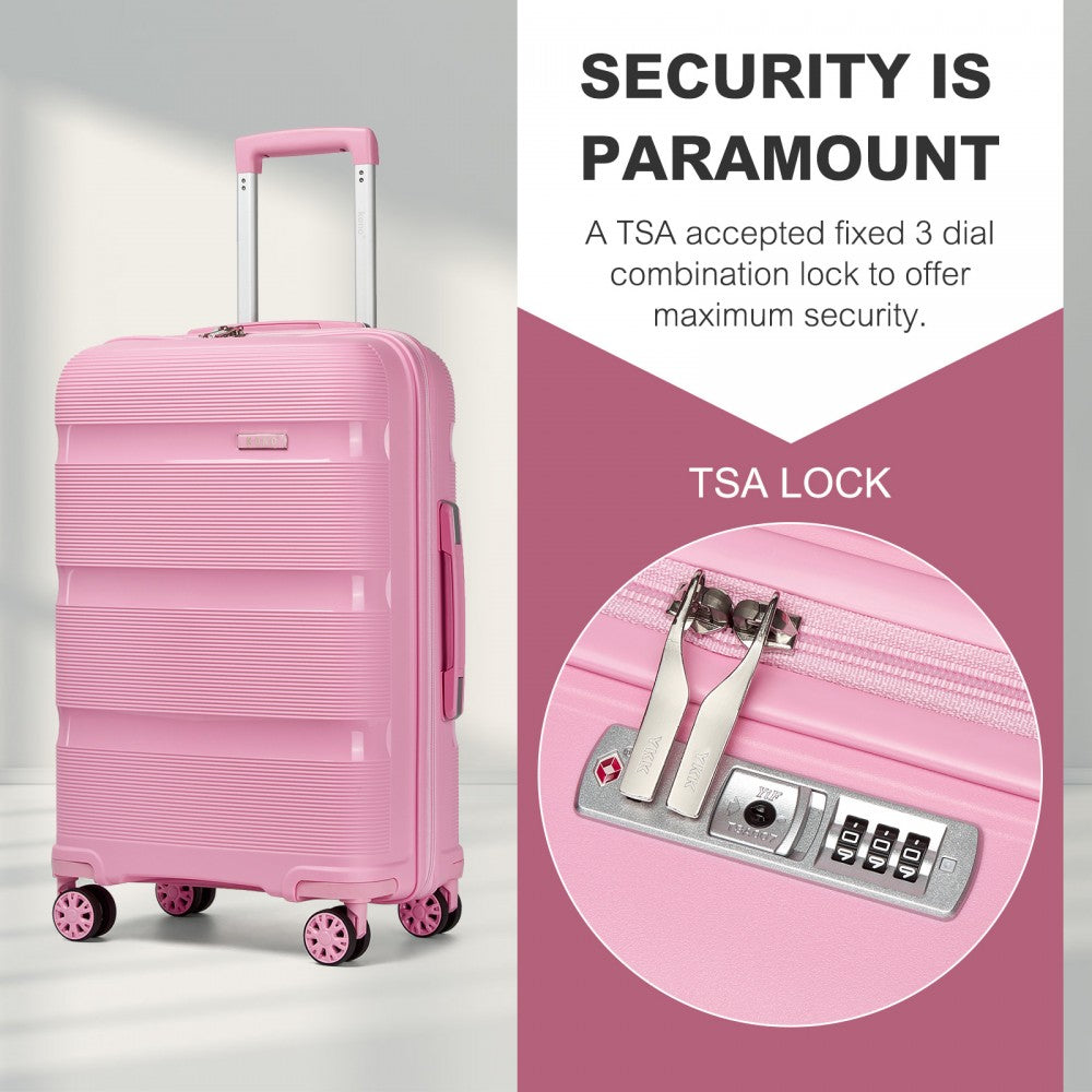 Kono KSK2492 Mid-Size Checked Luggage in Pink (65x42.5x25cm) - PP Hardshell Lightweight and Durable - Features TSA Lock & 360° Spinner Silent Wheels