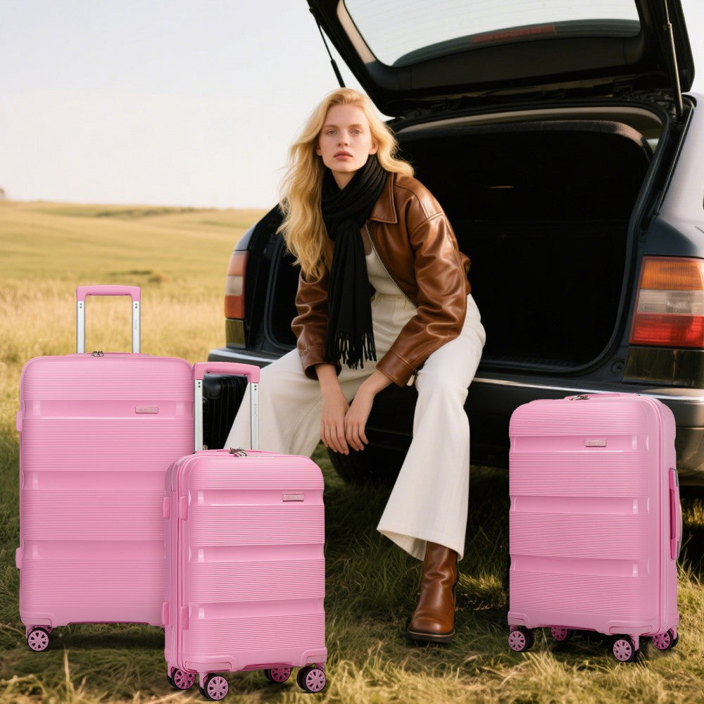 Kono KSK2492 Mid-Size Checked Luggage in Pink (65x42.5x25cm) - PP Hardshell Lightweight and Durable - Features TSA Lock & 360° Spinner Silent Wheels