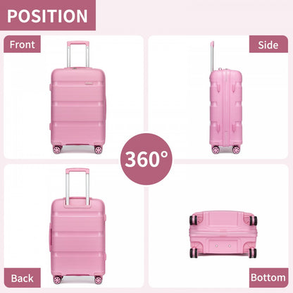 Kono KSK2492 Mid-Size Checked Luggage in Pink (65x42.5x25cm) - PP Hardshell Lightweight and Durable - Features TSA Lock & 360° Spinner Silent Wheels