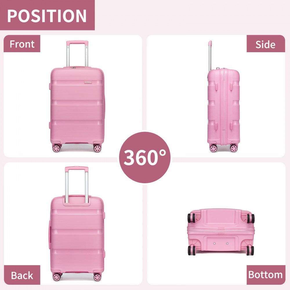 Kono KSK2492 Large Checked Luggage in Pink (75x47.5x29cm) - PP Hardshell Lightweight and Durable - Features TSA Lock & 360° Spinner Silent Wheels