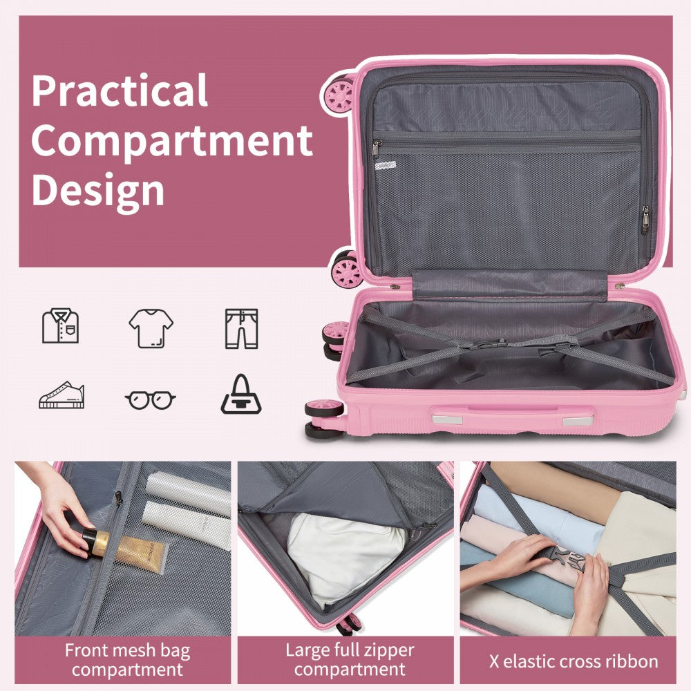 Kono KSK2492 Large Checked Luggage in Pink (75x47.5x29cm) - PP Hardshell Lightweight and Durable - Features TSA Lock & 360° Spinner Silent Wheels