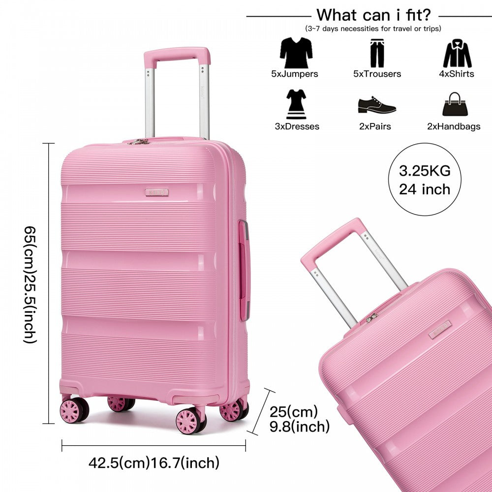 Kono KSK2492 Mid-Size Checked Luggage in Pink (65x42.5x25cm) - PP Hardshell Lightweight and Durable - Features TSA Lock & 360° Spinner Silent Wheels