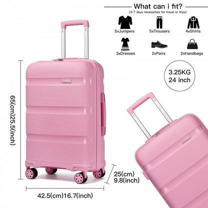 Kono KSK2492 Mid-Size Checked Luggage in Pink (65x42.5x25cm) - PP Hardshell Lightweight and Durable - Features TSA Lock & 360° Spinner Silent Wheels