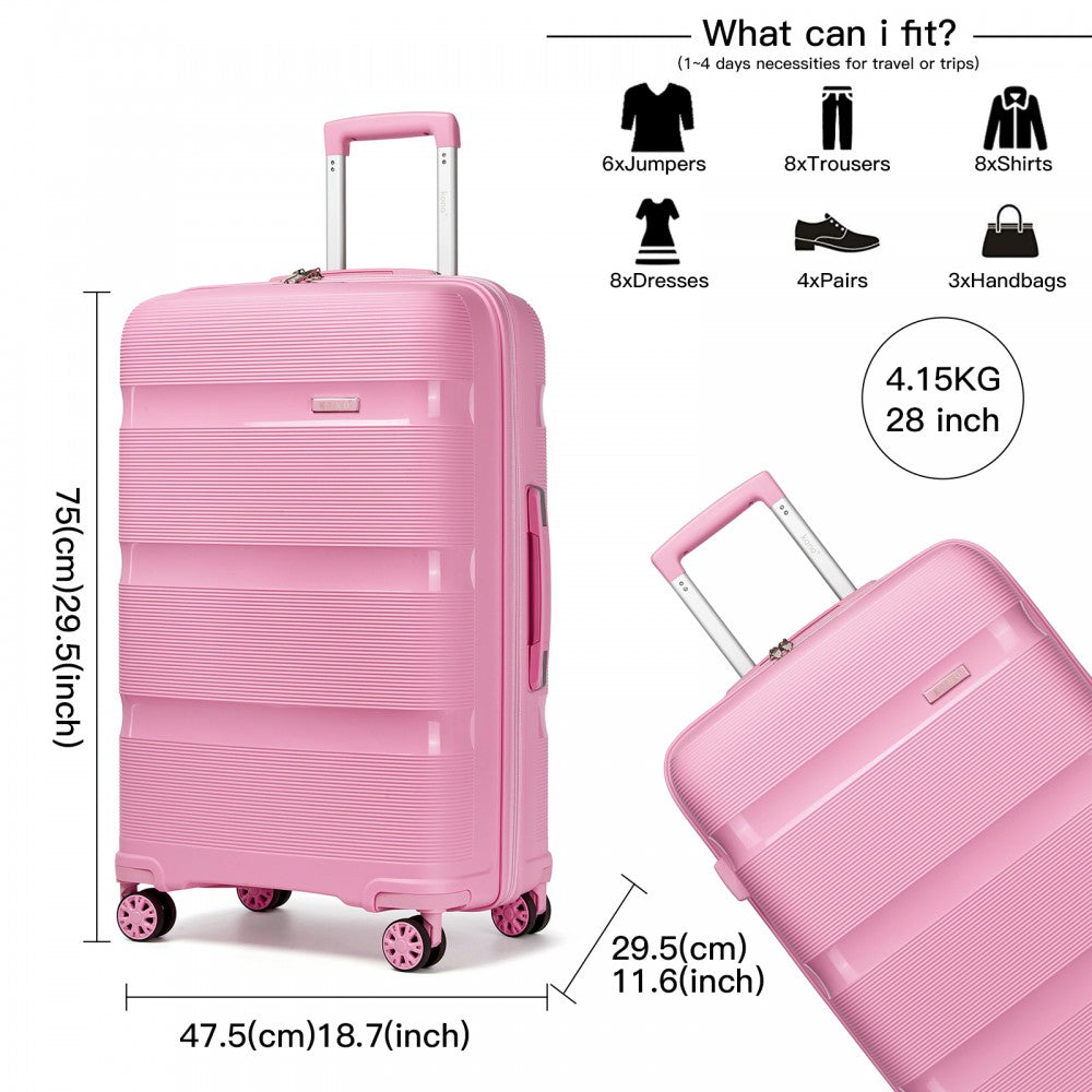 Kono KSK2492 Large Checked Luggage in Pink (75x47.5x29cm) - PP Hardshell Lightweight and Durable - Features TSA Lock & 360° Spinner Silent Wheels