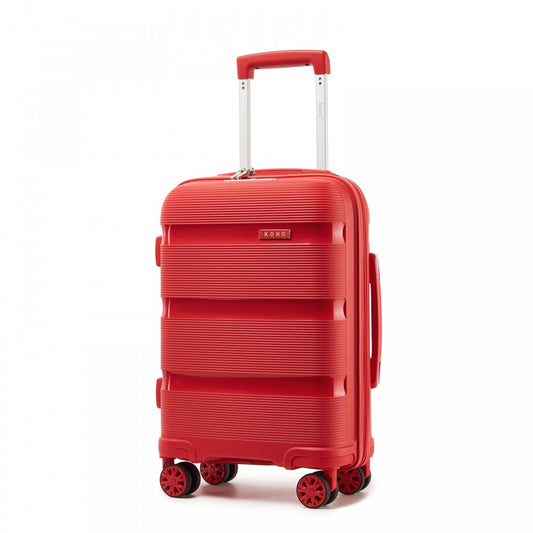 Kono KSK2492 Cabin Luggage in Red (55x38x20 cm) - PP Hardshell Lightweight and Durable - Features TSA Lock & 360° Spinner Silent Wheels