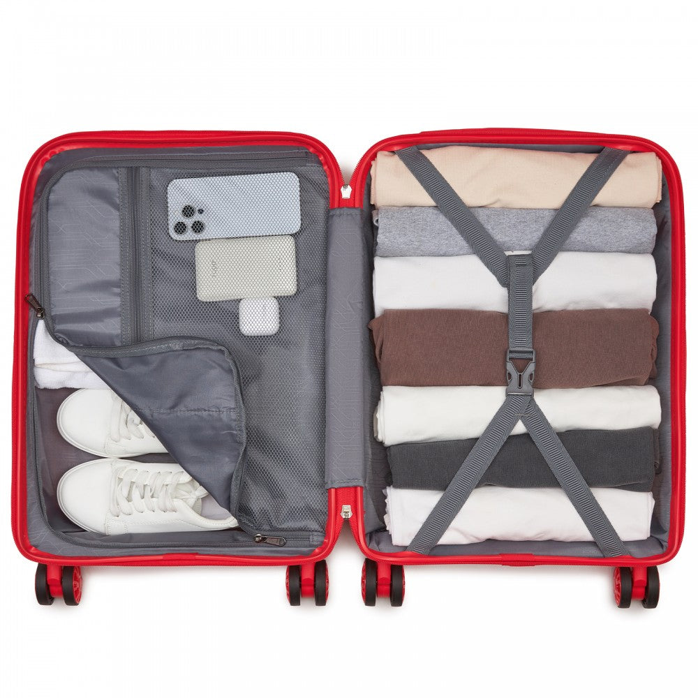 Kono KSK2492 Cabin Luggage in Red (55x38x20 cm) - PP Hardshell Lightweight and Durable - Features TSA Lock & 360° Spinner Silent Wheels