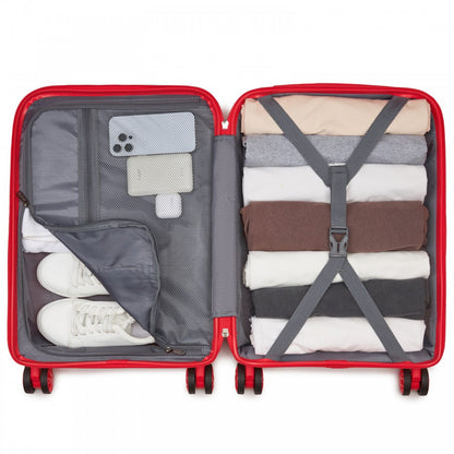 Kono KSK2492 Cabin Luggage in Red (55x38x20 cm) - PP Hardshell Lightweight and Durable - Features TSA Lock & 360° Spinner Silent Wheels