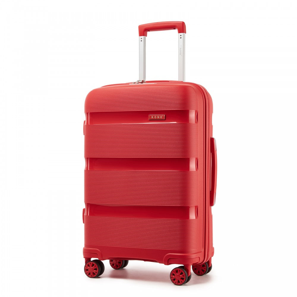 Kono KSK2492 Mid-Size Checked Luggage in Red (65x42.5x25cm) - PP Hardshell Lightweight and Durable - Features TSA Lock & 360° Spinner Silent Wheels