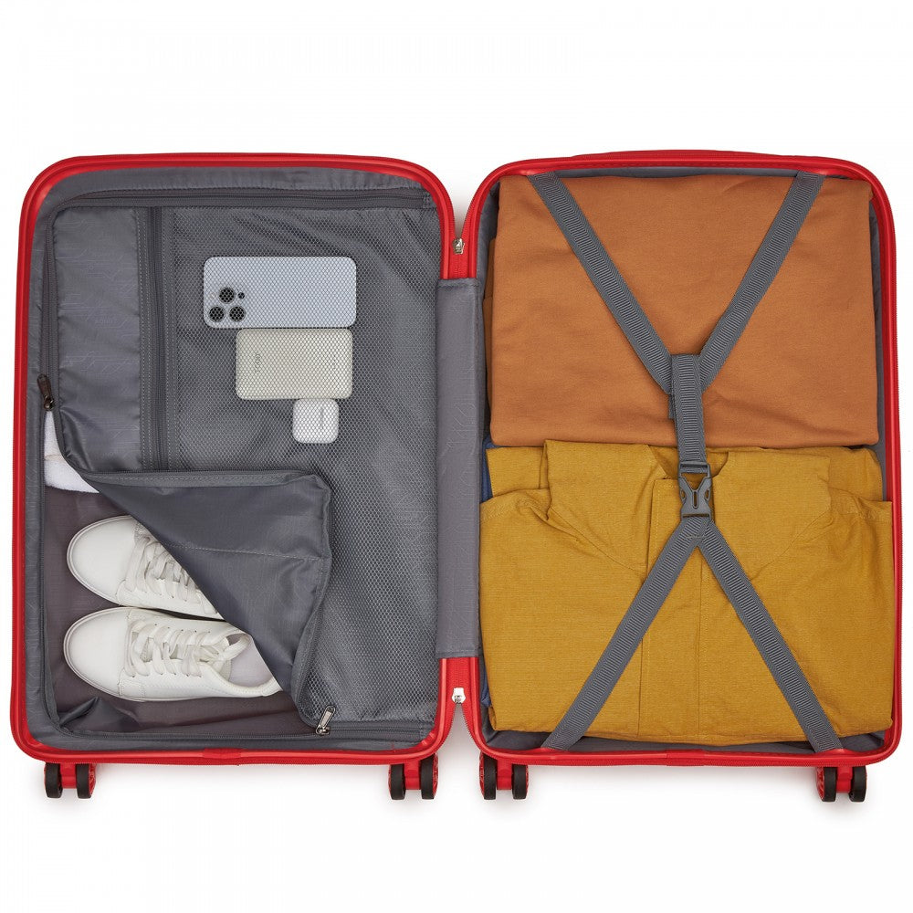 Kono KSK2492 Mid-Size Checked Luggage in Red (65x42.5x25cm) - PP Hardshell Lightweight and Durable - Features TSA Lock & 360° Spinner Silent Wheels