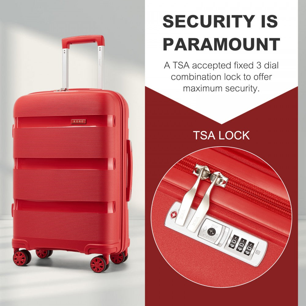 Kono KSK2492 Mid-Size Checked Luggage in Red (65x42.5x25cm) - PP Hardshell Lightweight and Durable - Features TSA Lock & 360° Spinner Silent Wheels