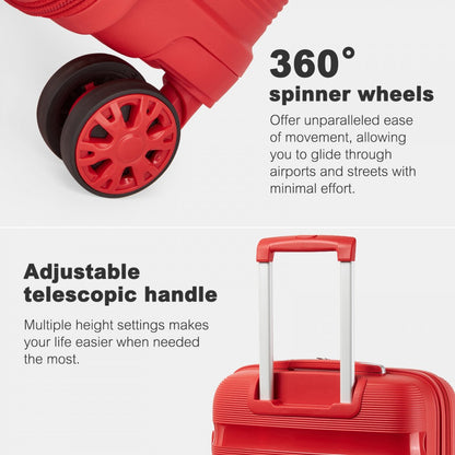 Kono KSK2492 Large Checked Luggage in Red (75x47.5x29cm) - PP Hardshell Lightweight and Durable - Features TSA Lock & 360° Spinner Silent Wheels