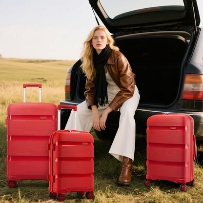 Kono KSK2492 Mid-Size Checked Luggage in Red (65x42.5x25cm) - PP Hardshell Lightweight and Durable - Features TSA Lock & 360° Spinner Silent Wheels