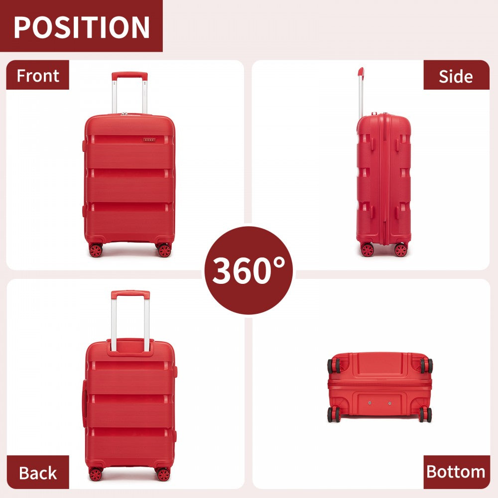 Kono KSK2492 Mid-Size Checked Luggage in Red (65x42.5x25cm) - PP Hardshell Lightweight and Durable - Features TSA Lock & 360° Spinner Silent Wheels
