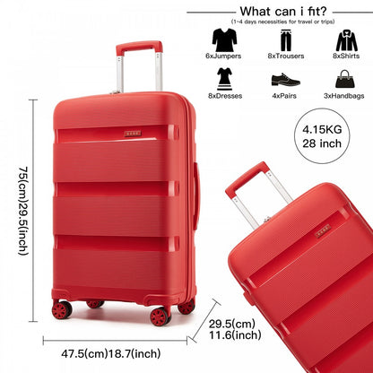 Kono KSK2492 Large Checked Luggage in Red (75x47.5x29cm) - PP Hardshell Lightweight and Durable - Features TSA Lock & 360° Spinner Silent Wheels
