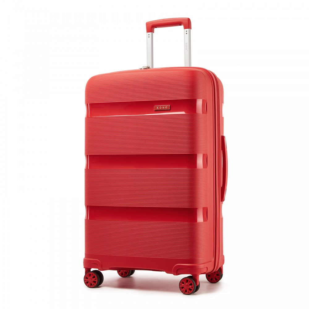 Kono KSK2492 Large Checked Luggage in Red (75x47.5x29cm) - PP Hardshell Lightweight and Durable - Features TSA Lock & 360° Spinner Silent Wheels