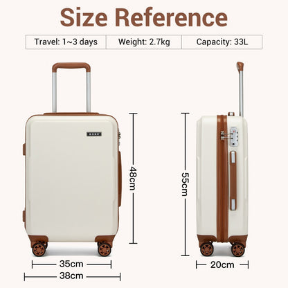 Kono KSK2494 Cabin Luggage in Cream and Tan (55x38x20 cm) - Minimalist Hard Shell ABS+PC Suitcase with TSA Lock 360° Spinner Wheels