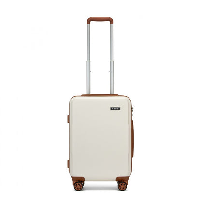 Kono KSK2494 Cabin Luggage in Cream and Tan (55x38x20 cm) - Minimalist Hard Shell ABS+PC Suitcase with TSA Lock 360° Spinner Wheels