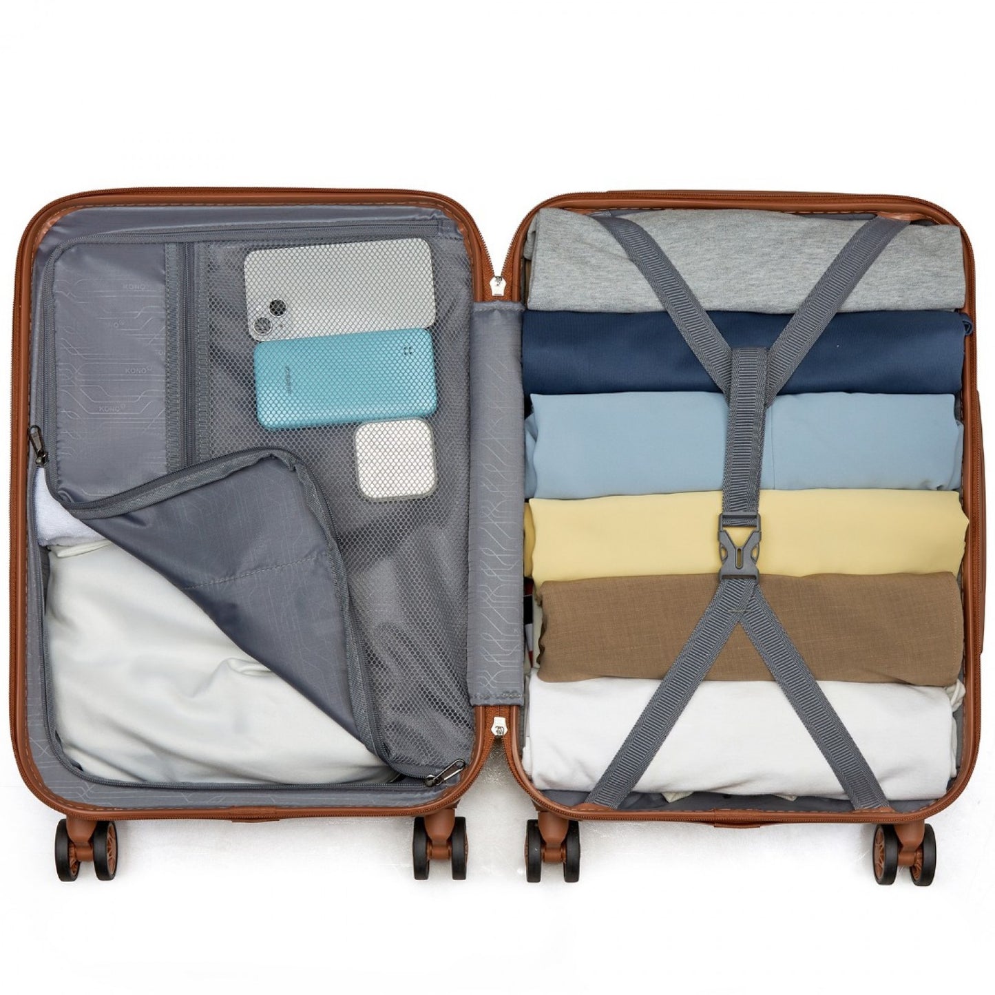 Kono KSK2494 Cabin Luggage in Cream and Tan (55x38x20 cm) - Minimalist Hard Shell ABS+PC Suitcase with TSA Lock 360° Spinner Wheels