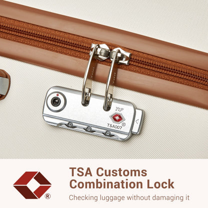 Kono KSK2494 Cabin Luggage in Cream and Tan (55x38x20 cm) - Minimalist Hard Shell ABS+PC Suitcase with TSA Lock 360° Spinner Wheels