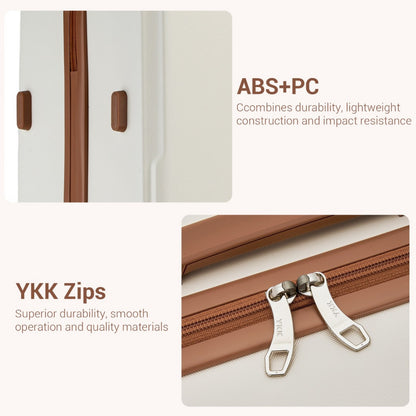 Kono KSK2494 Cabin Luggage in Cream and Tan (55x38x20 cm) - Minimalist Hard Shell ABS+PC Suitcase with TSA Lock 360° Spinner Wheels