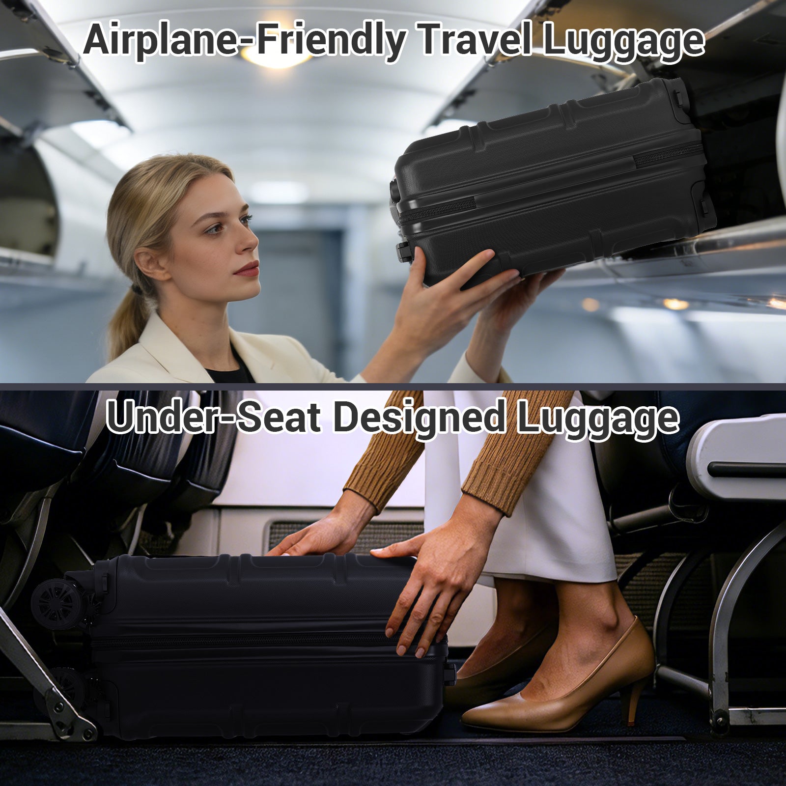 Kono KSK2581 Cabin Luggage in Black (45x30x20cm) - Lightweight Hard Shell Cabin Suitcase with Removable Spinner Wheels - Luggage eStore