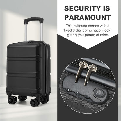 Kono KSK2581 Cabin Luggage in Black (45x30x20cm) - Lightweight Hard Shell Cabin Suitcase with Removable Spinner Wheels - Luggage eStore