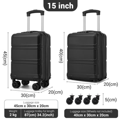 Kono KSK2581 Cabin Luggage in Black (45x30x20cm) - Lightweight Hard Shell Cabin Suitcase with Removable Spinner Wheels - Luggage eStore