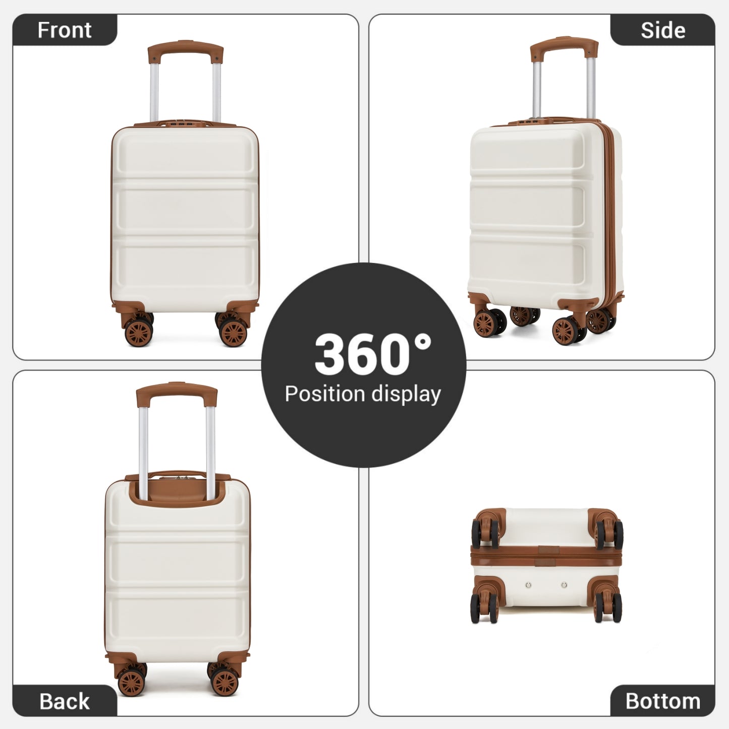 Kono KSK2581 Cabin Luggage in Cream and Tan (45x30x20cm) - Lightweight Hard Shell Cabin Suitcase with Removable Spinner Wheels - Luggage eStore