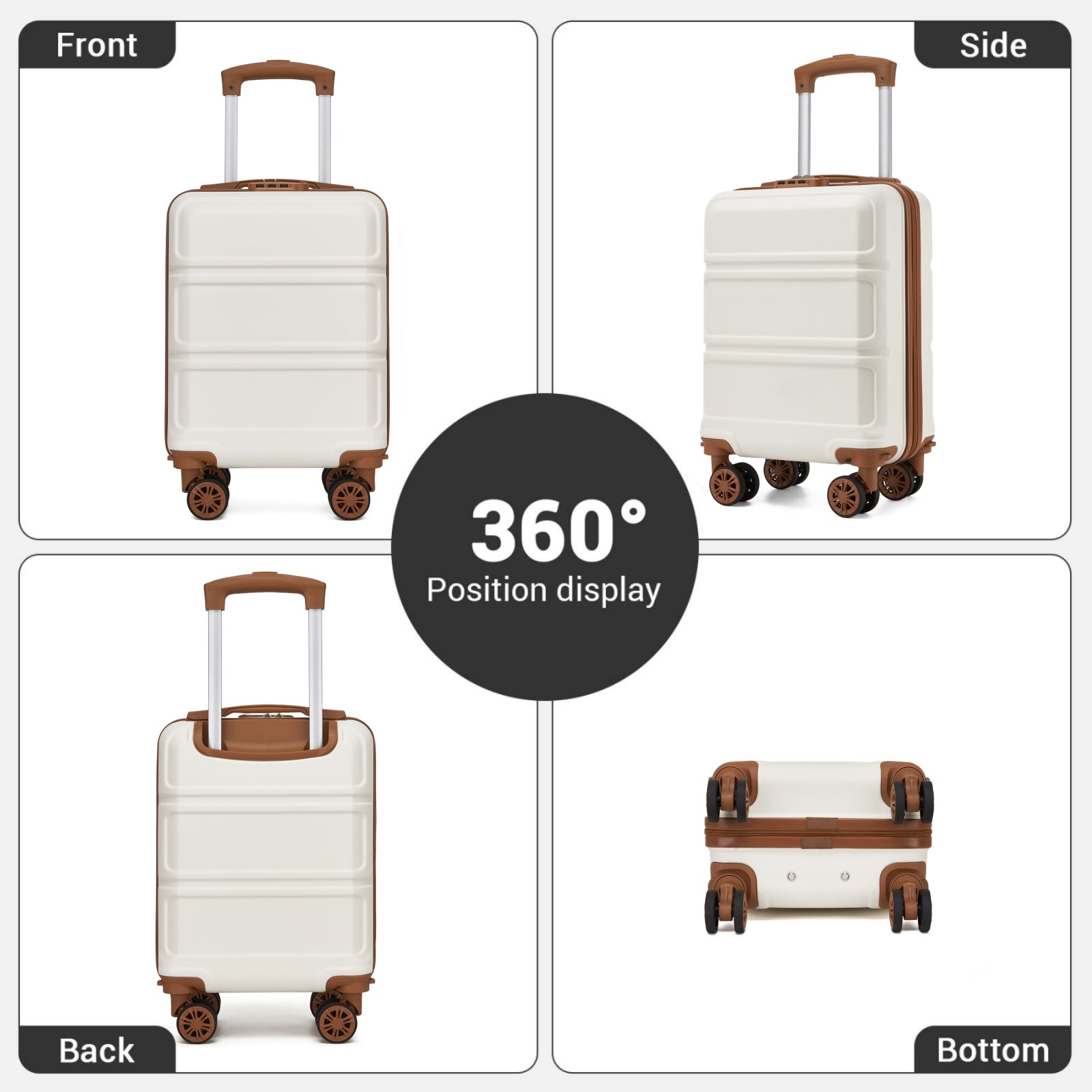 Kono KSK2581 Cabin Luggage in Cream and Tan (45x30x20cm) - Lightweight Hard Shell Cabin Suitcase with Removable Spinner Wheels - Luggage eStore
